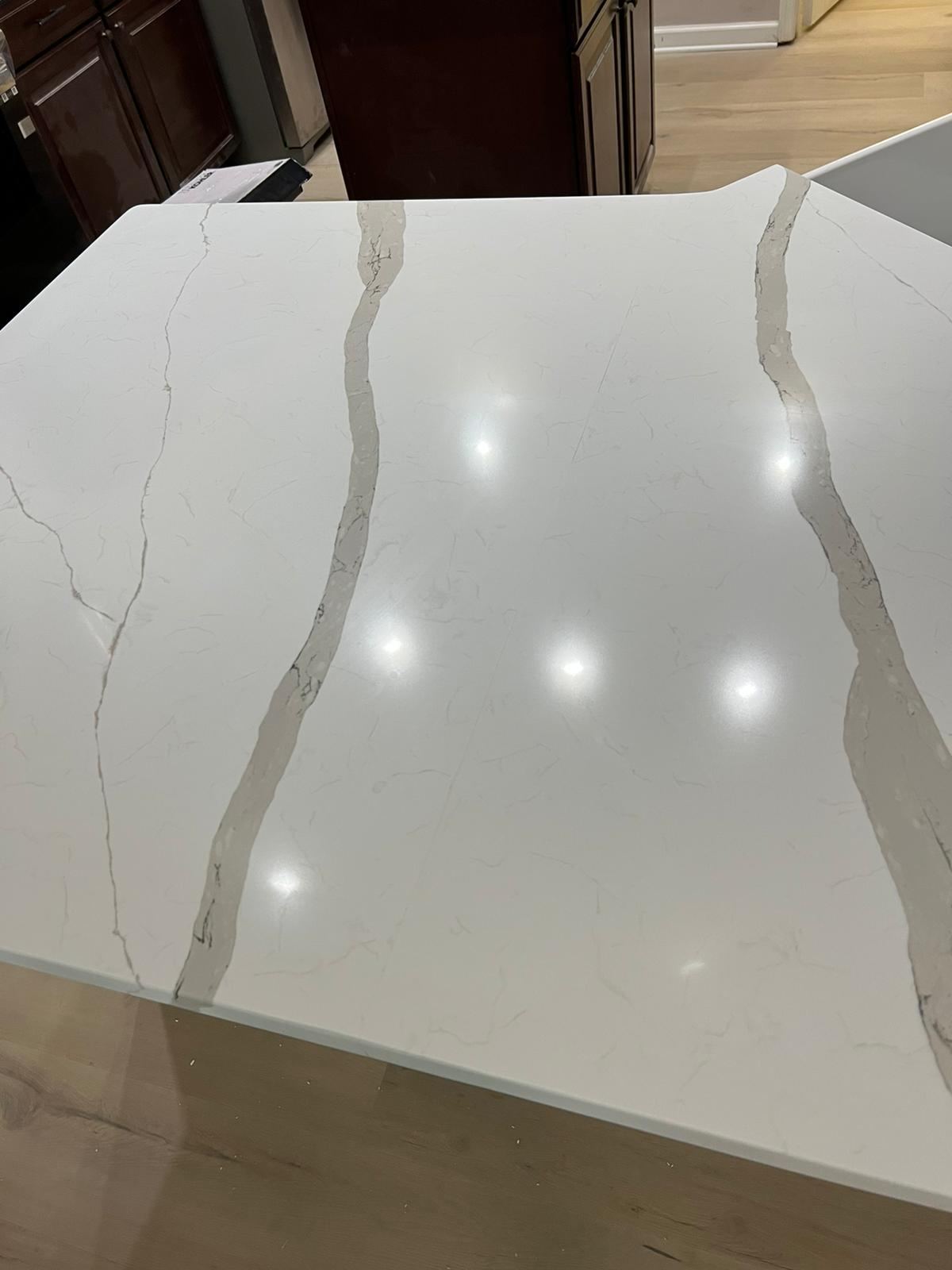 Beautiful quartz countertop with marble veining